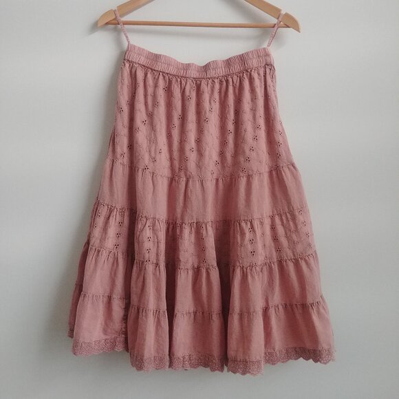 Solitaire dusty rose pink tiered eyelet cotton midi skirt approx Small - Picture 1 of 11